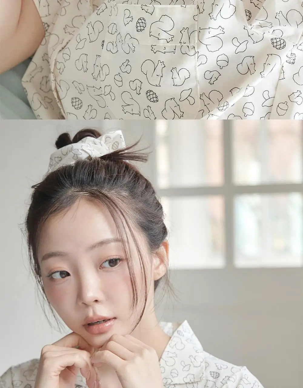 [곽민경 PICK] 오프아워 드리미두들스 도토리대작전 반팔 잠옷 세트 아이보리 (M / L / XL) 상세페이지 4